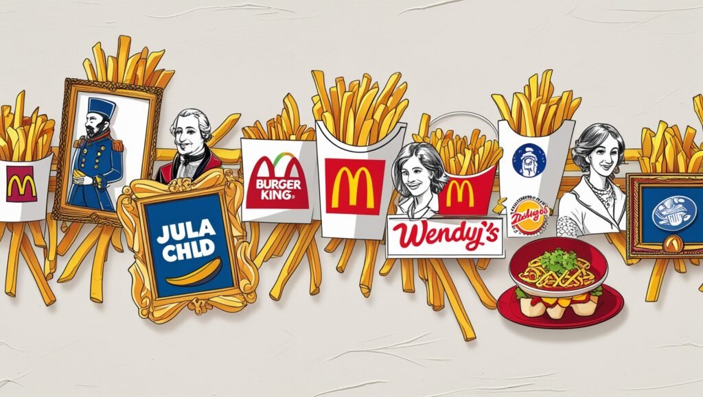 A timeline infographic showing the evolution of French fries fast food